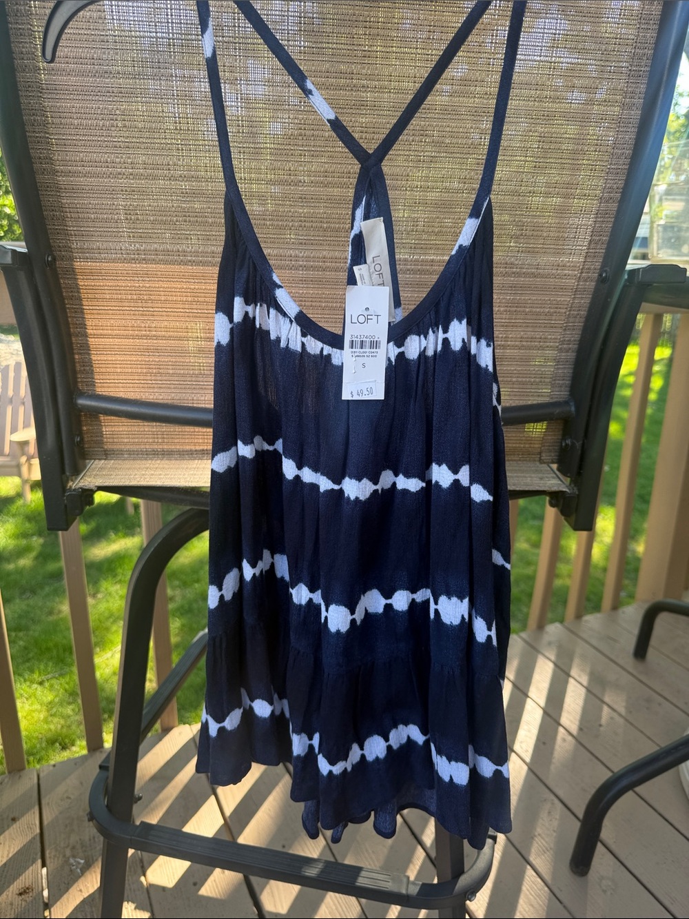 LOFT Navy and White Tie-Dye Strappy Crop Top